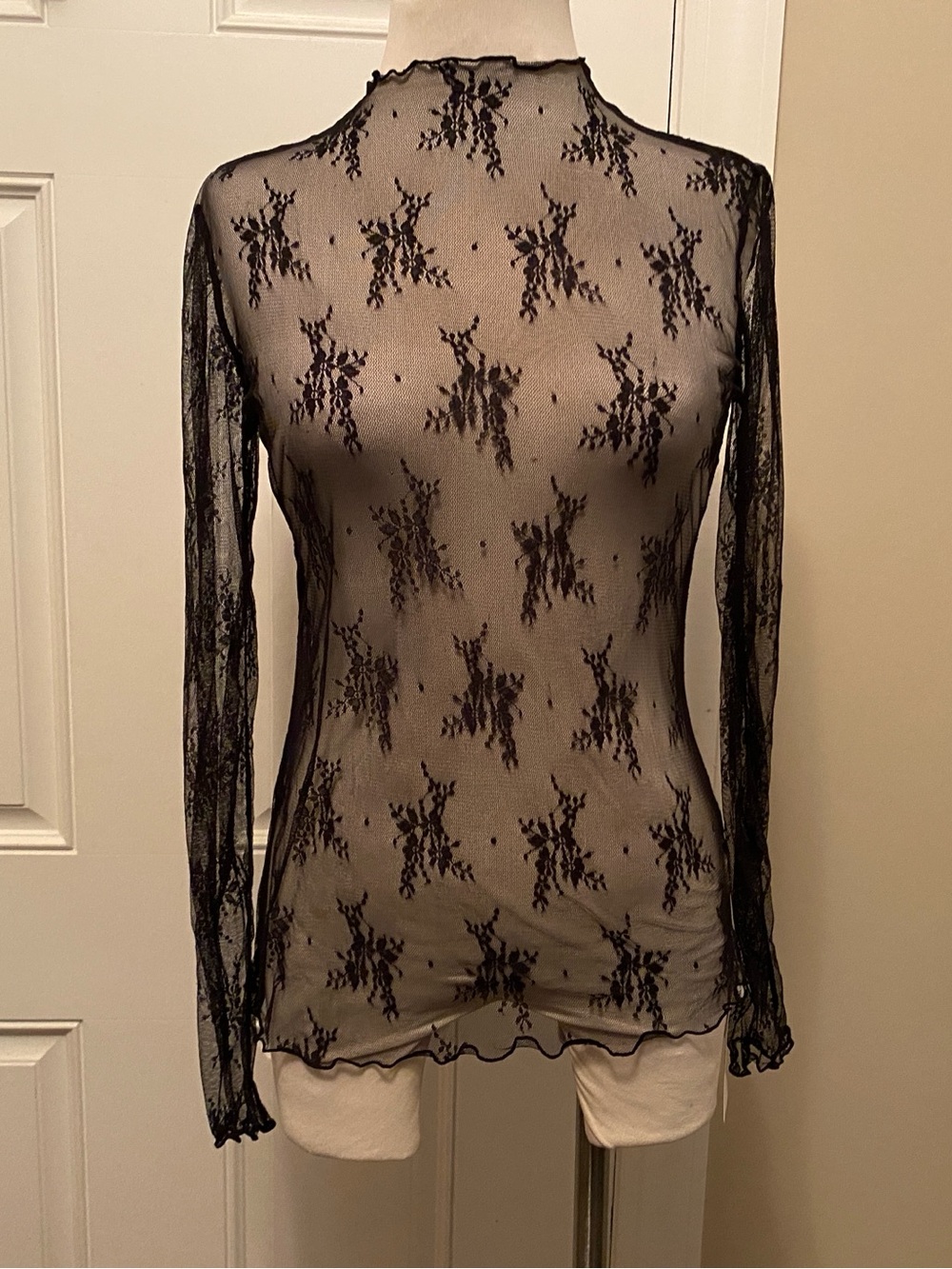Sheer Black Lace Long-Sleeve Top